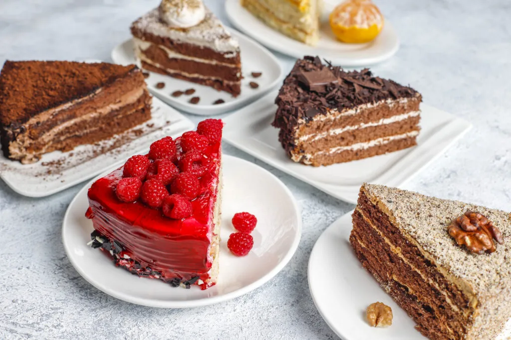 assortment of pieces of cake.