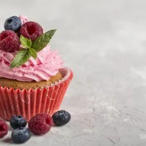 front view view tasty cupcake with strawberry cream